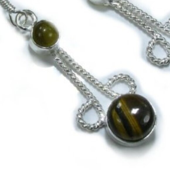 Silver Tiger Eye & Citrine Stone Earrings - Picture 2 of 3
